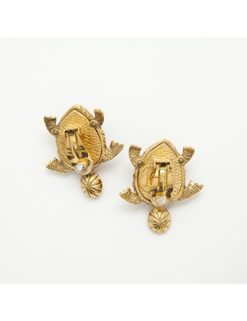 YSL SAINT LAURENT Turtle Clip on earrings in Gilded metal, wood and crystal