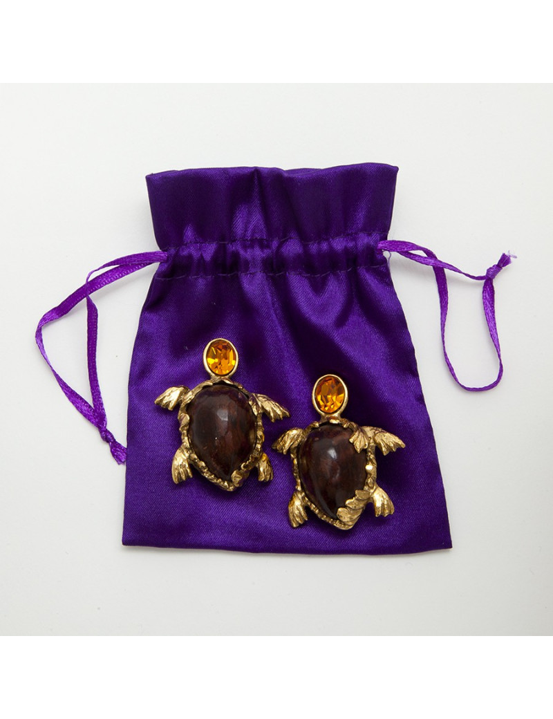 Boucles d'oreille clips YSL SAINT LAURENT tortue