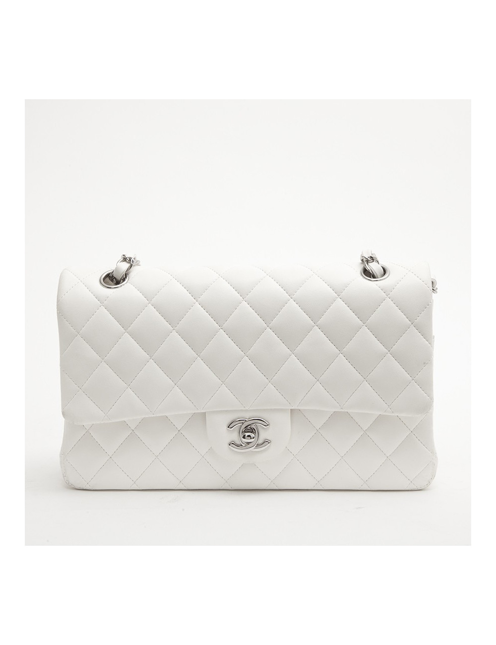 Sac timeless CHANEL cuir d'agneau blanc matelassé