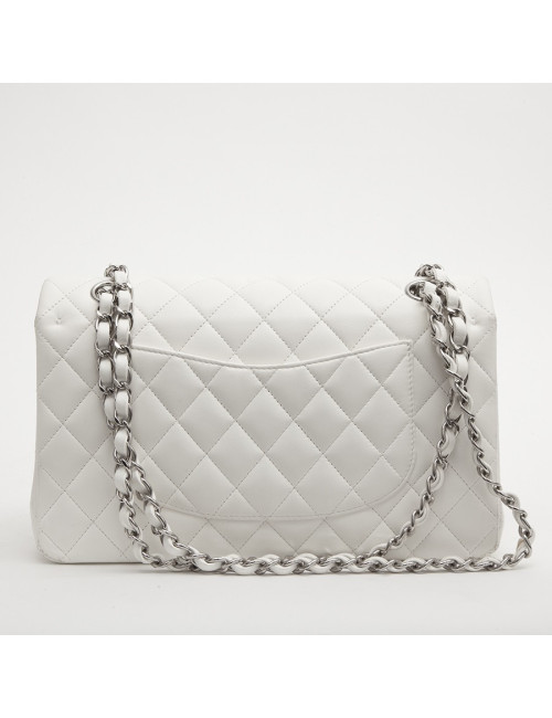 Sac timeless CHANEL cuir d'agneau blanc matelassé