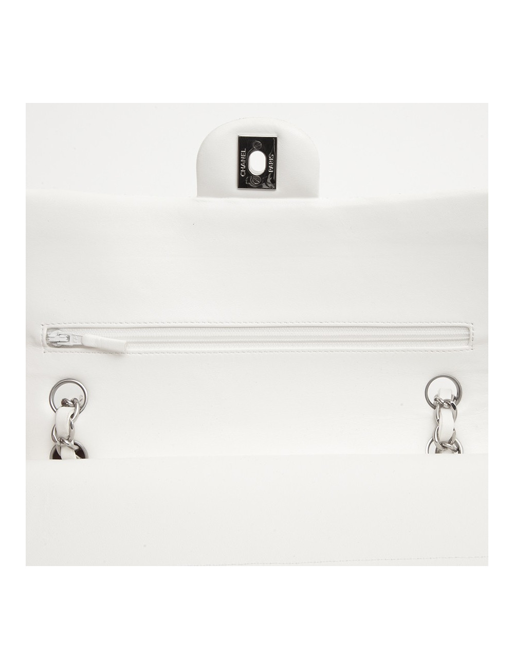 Sac timeless CHANEL cuir d'agneau blanc matelassé
