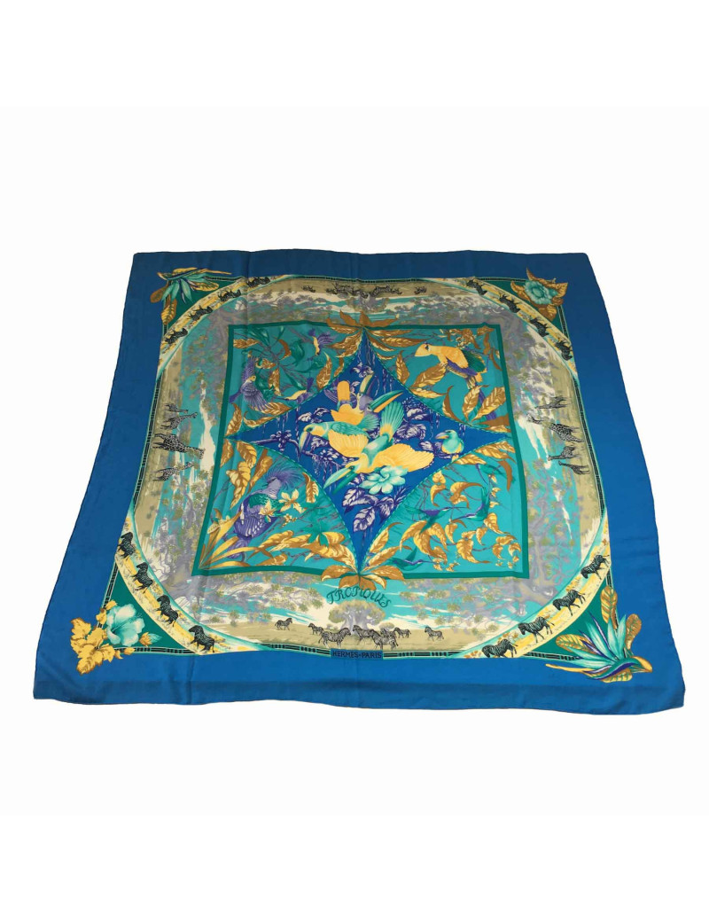 xxx Châle HERMES 'Tropiques' en cachemire et soie bleu