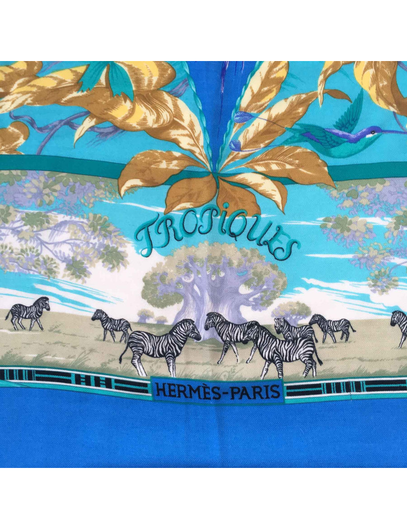xxx Châle HERMES 'Tropiques' en cachemire et soie bleu