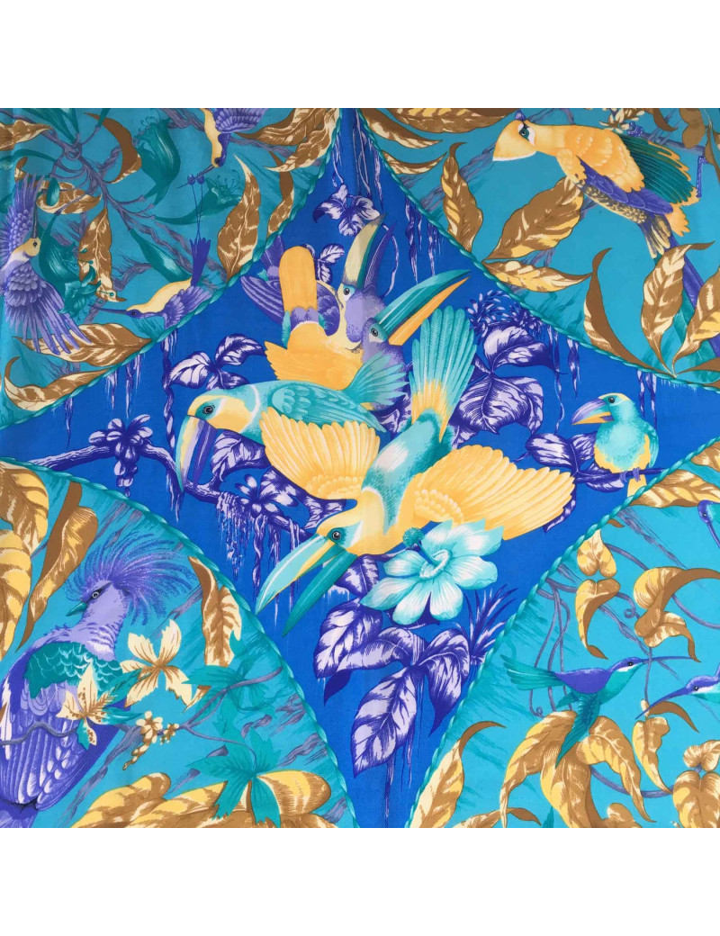 xxx Châle HERMES 'Tropiques' en cachemire et soie bleu