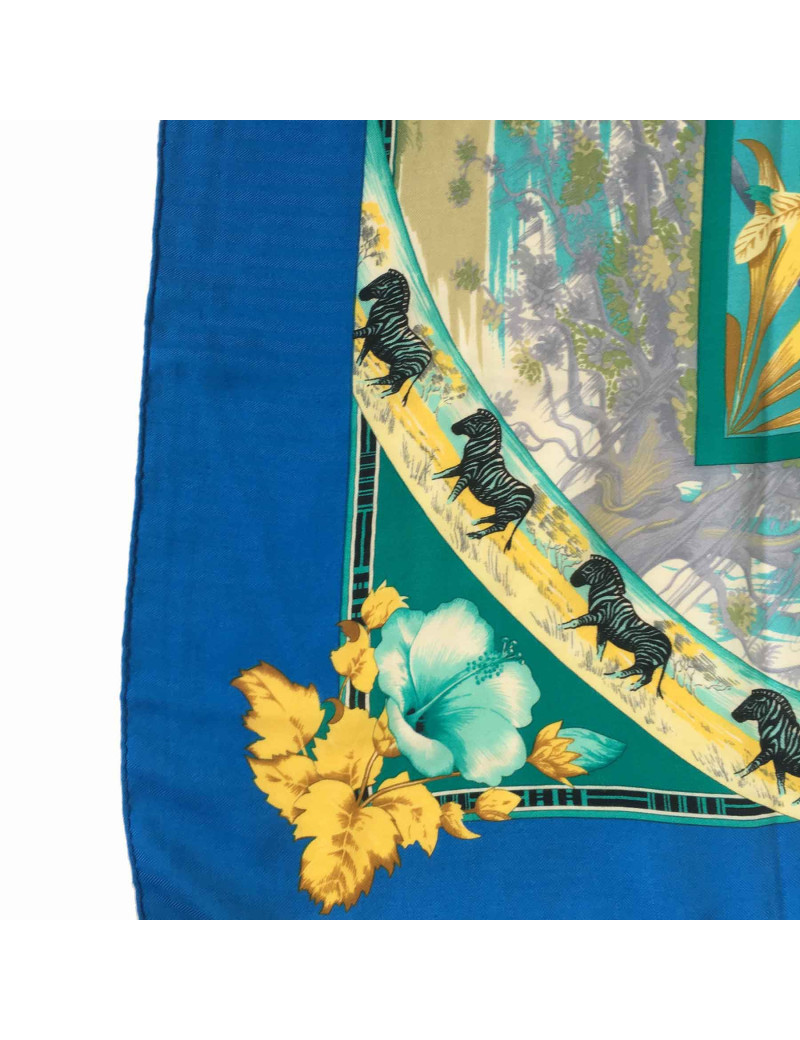 xxx Châle HERMES 'Tropiques' en cachemire et soie bleu