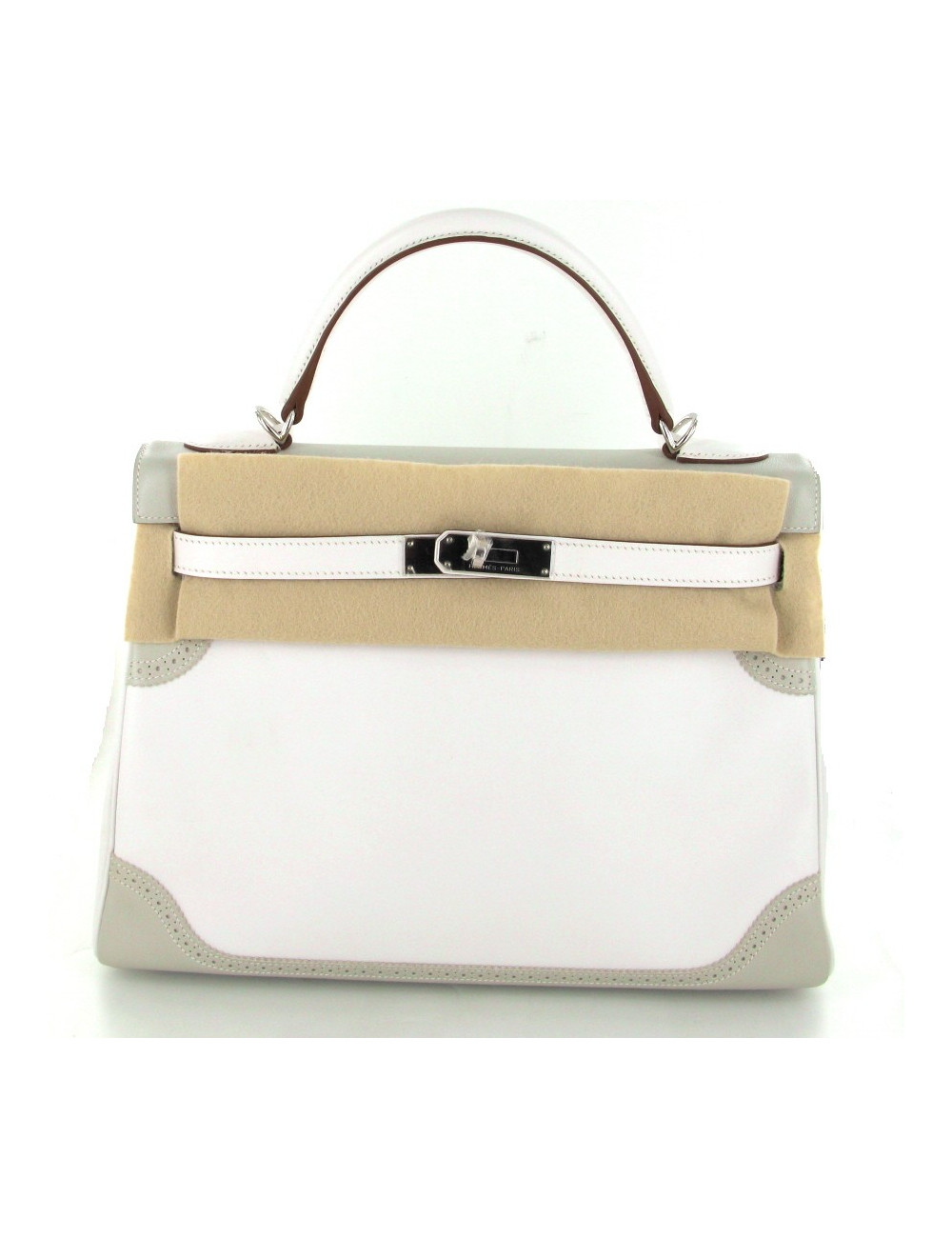 Sac KELLY 32 ghillies en swift blanc et gris perle