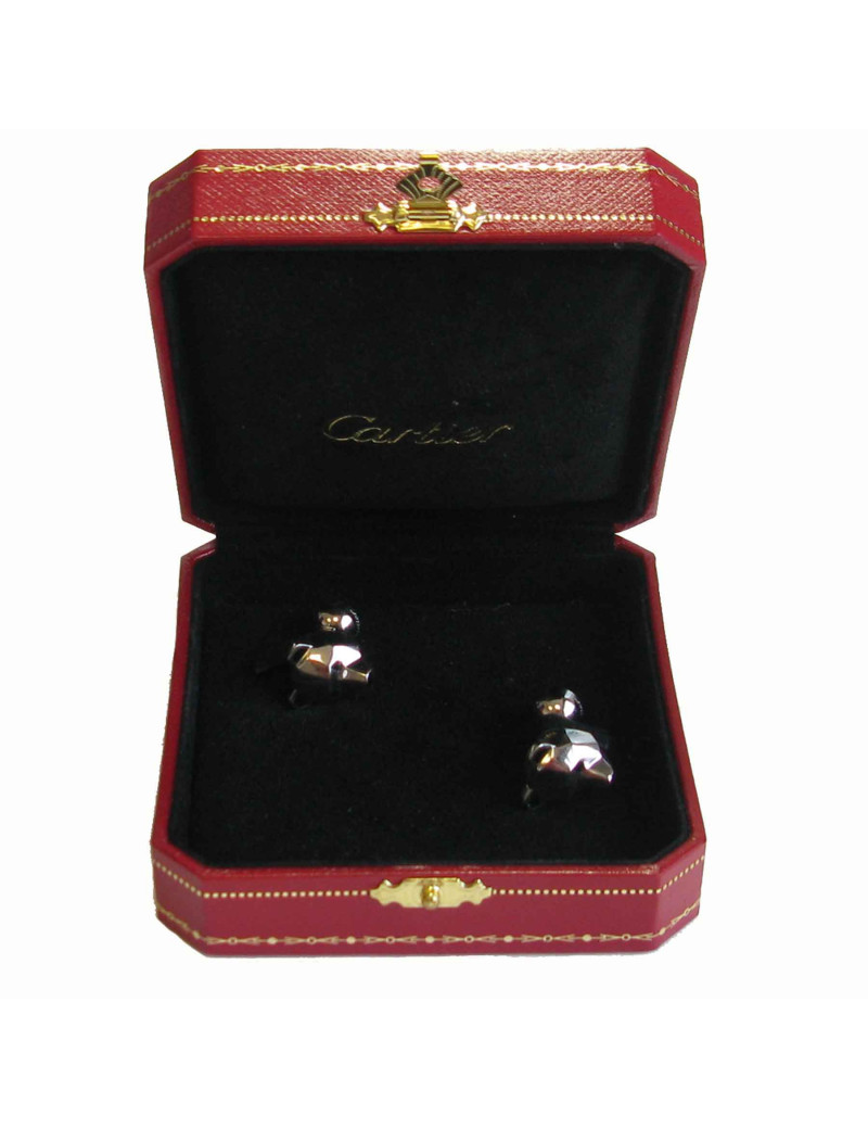 Boutons de manchette CARTIER 'tête d'ours' en argent massif