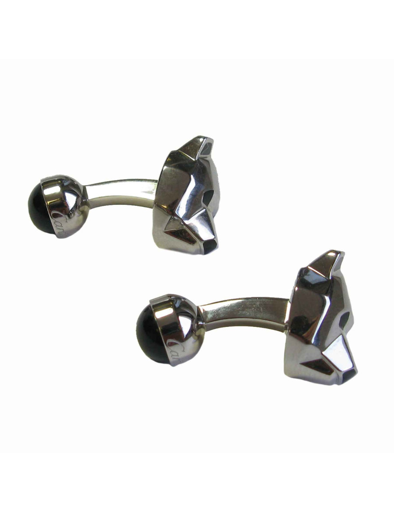 Boutons de manchette CARTIER 'tête d'ours' en argent massif