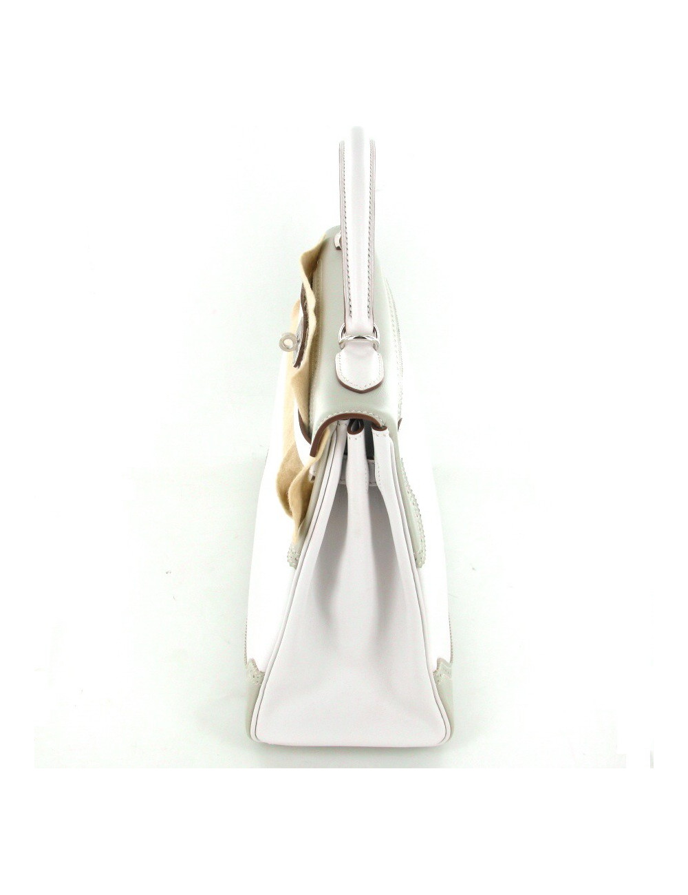 Sac KELLY 32 ghillies en swift blanc et gris perle