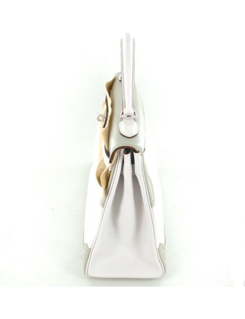 Sac KELLY 32 ghillies en swift blanc et gris perle