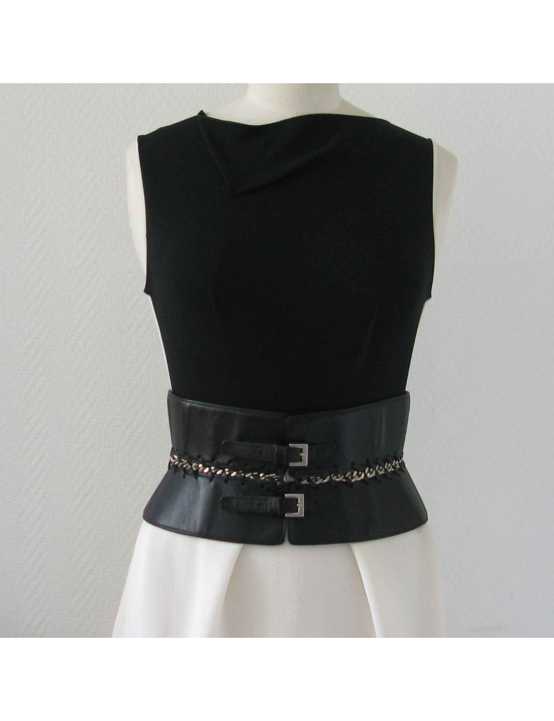 Ceinture JEAN PAUL GAULTIER Vintage T75 en cuir noir et métal argenté