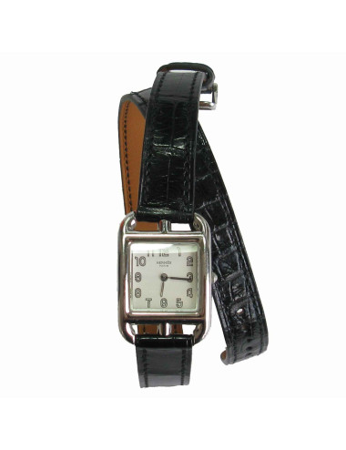 Montre Cap Code HERMES PM bracelet en alligator Mississipi noir