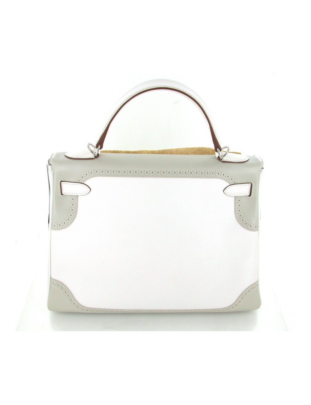Sac KELLY 32 ghillies en swift blanc et gris perle