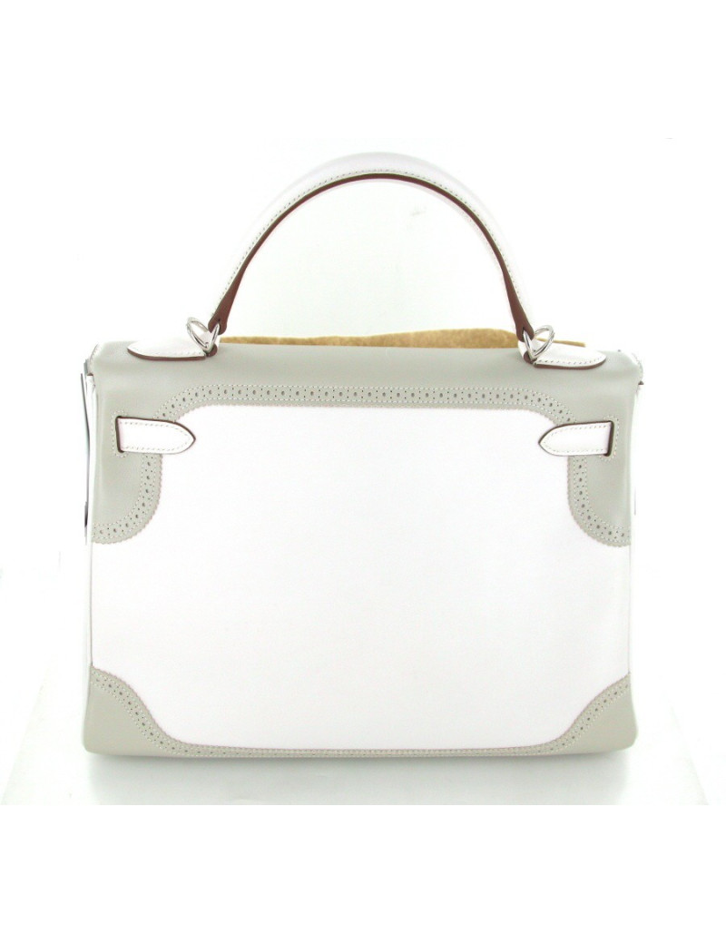 Sac KELLY 32 ghillies en swift blanc et gris perle
