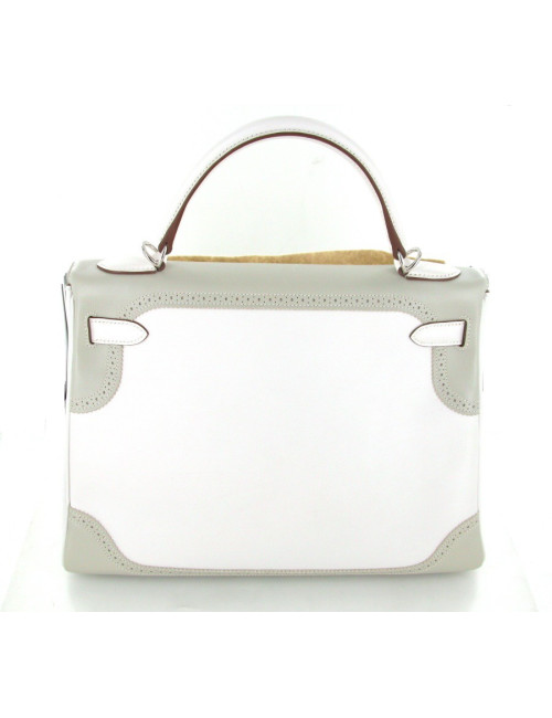 Sac KELLY 32 ghillies en swift blanc et gris perle