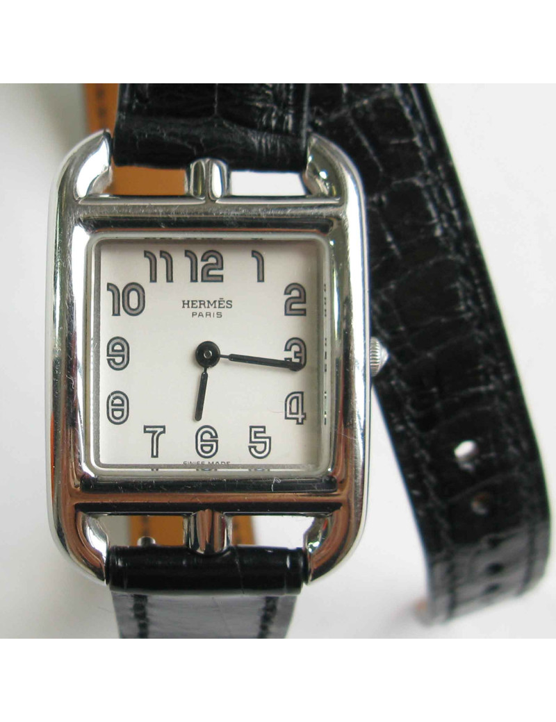 HERMES watch model 'Cape Cod' small model with black mississipi alligato bracelet