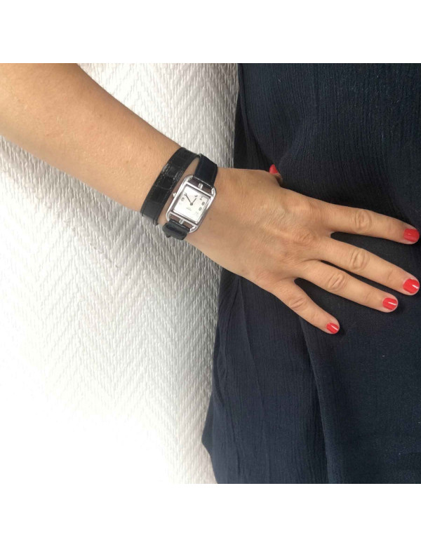 Montre Cap Code HERMES PM bracelet en alligator Mississipi noir 2