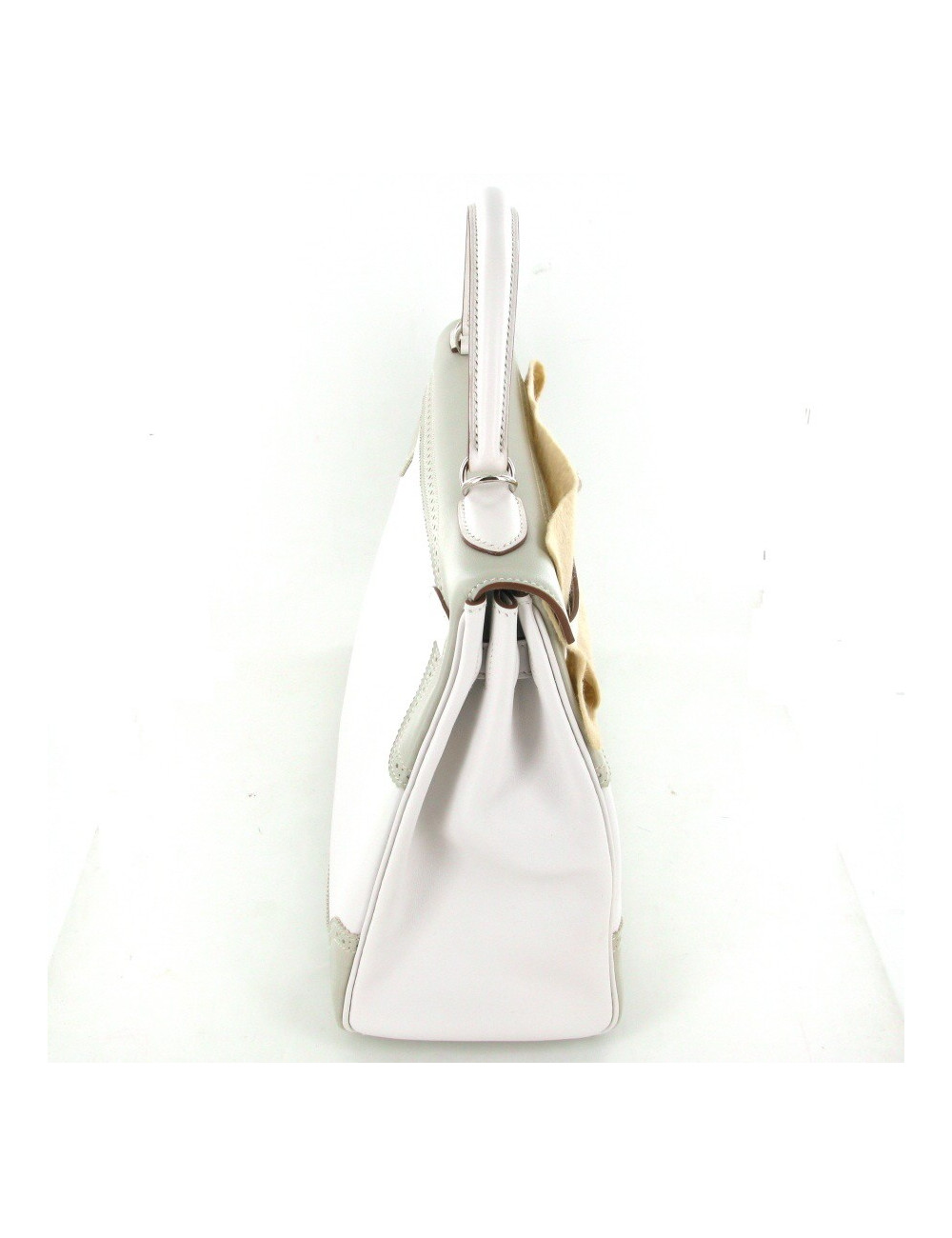 Sac KELLY 32 ghillies en swift blanc et gris perle