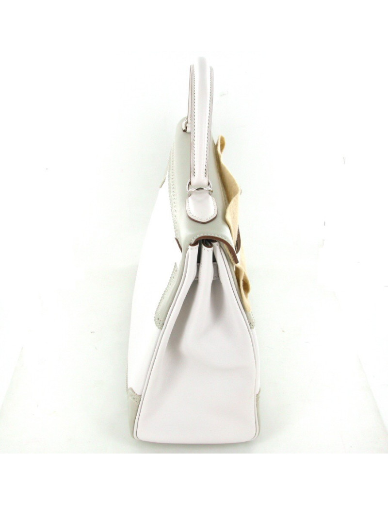 Sac KELLY 32 ghillies en swift blanc et gris perle