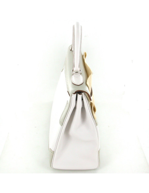 Sac KELLY 32 ghillies en swift blanc et gris perle