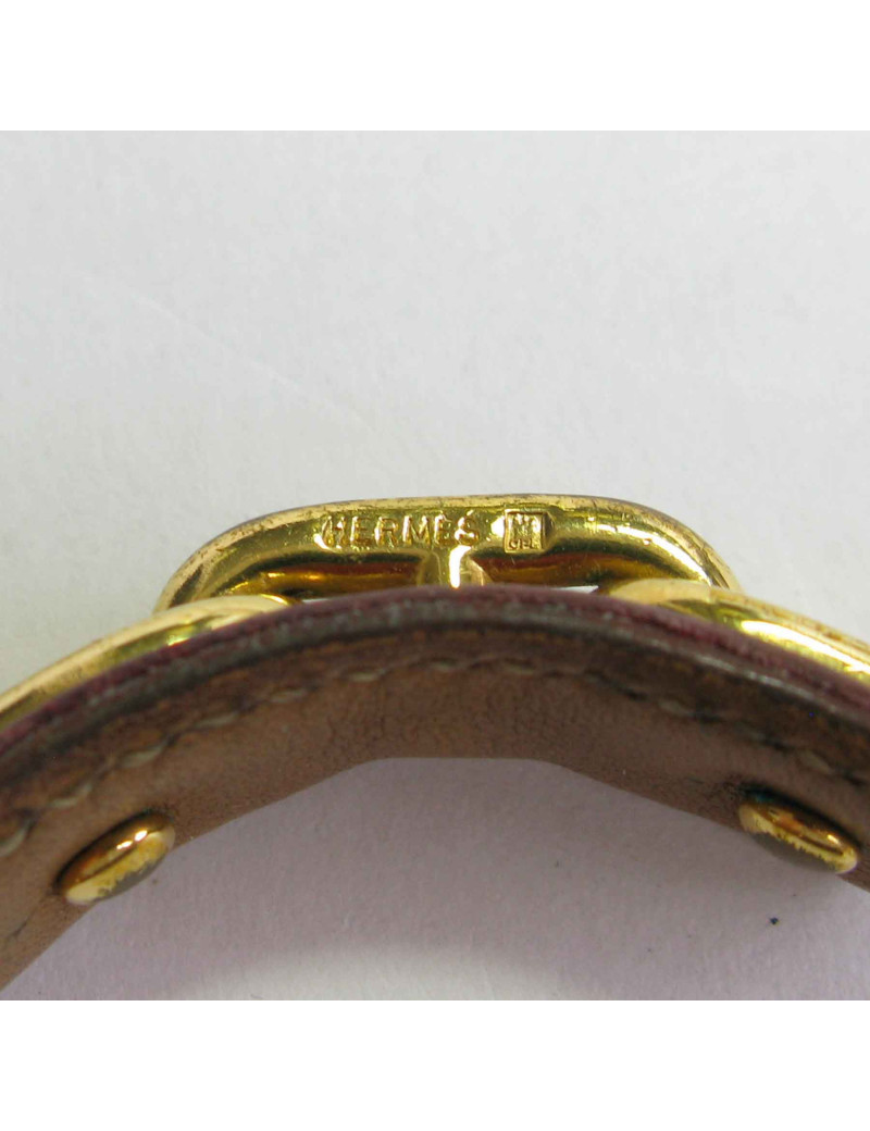 Bracelet HERMES cuir gold et chaînes d'ancre métal doré