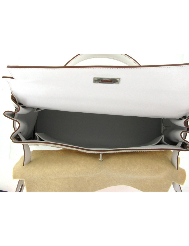 Sac KELLY 32 ghillies en swift blanc et gris perle