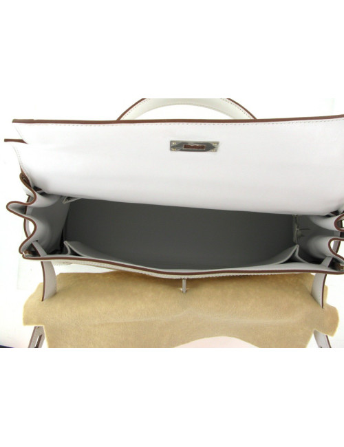 Sac KELLY 32 ghillies en swift blanc et gris perle