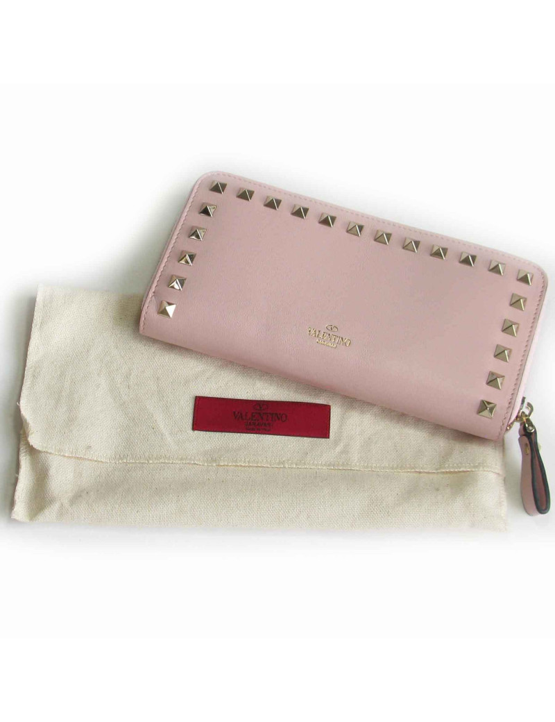 xxx Portefeuille VALENTINO Rockstud en cuir rose