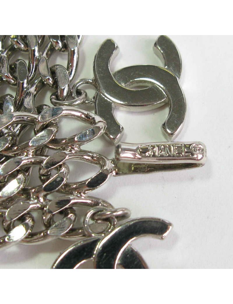 Ceinture CHANEL chaine triple en métal argenté 