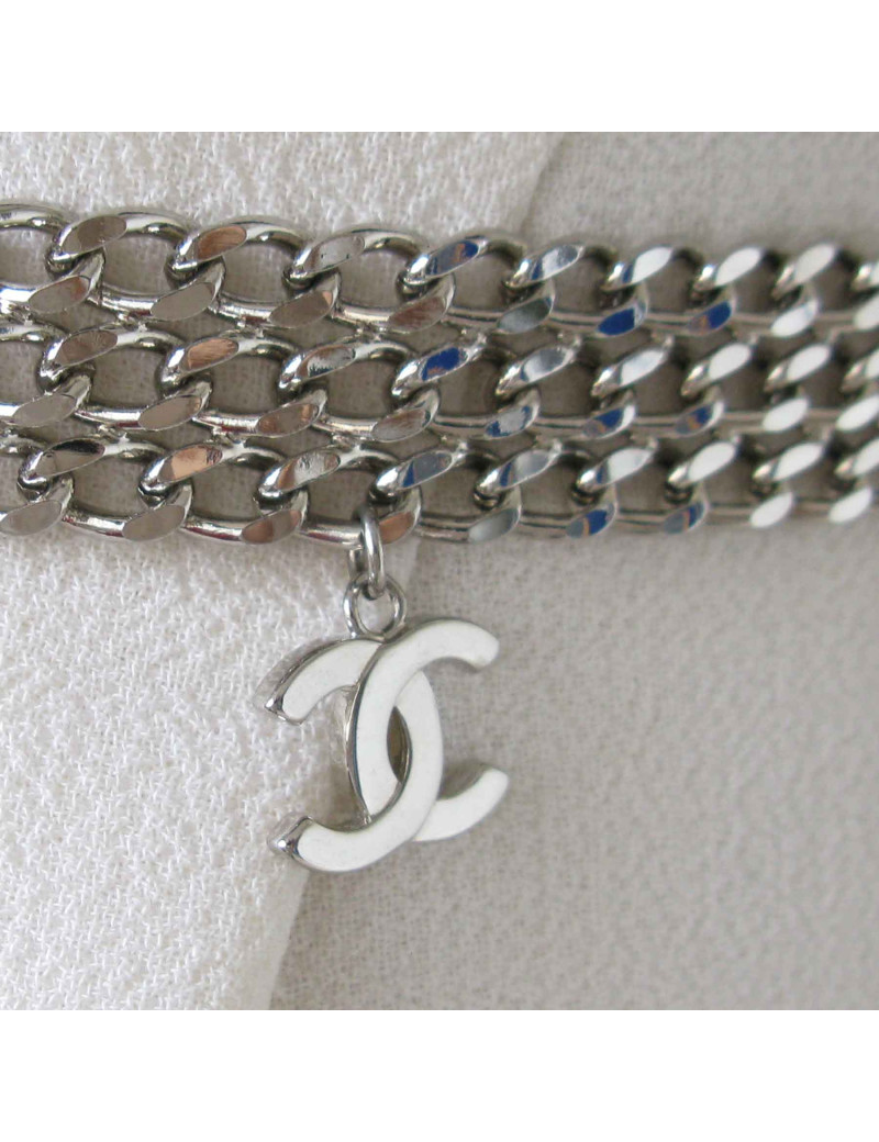 Ceinture CHANEL chaine triple en métal argenté 