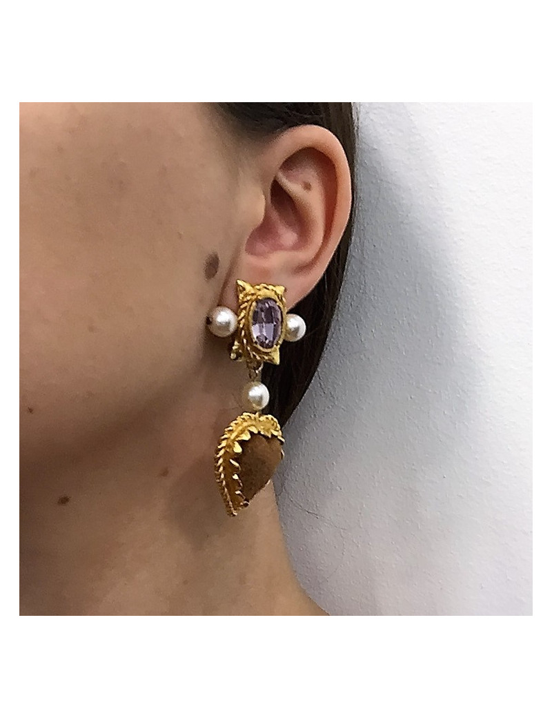  boucles d'oreille pendantes clips CHRISTIAN LACROIX Vintage