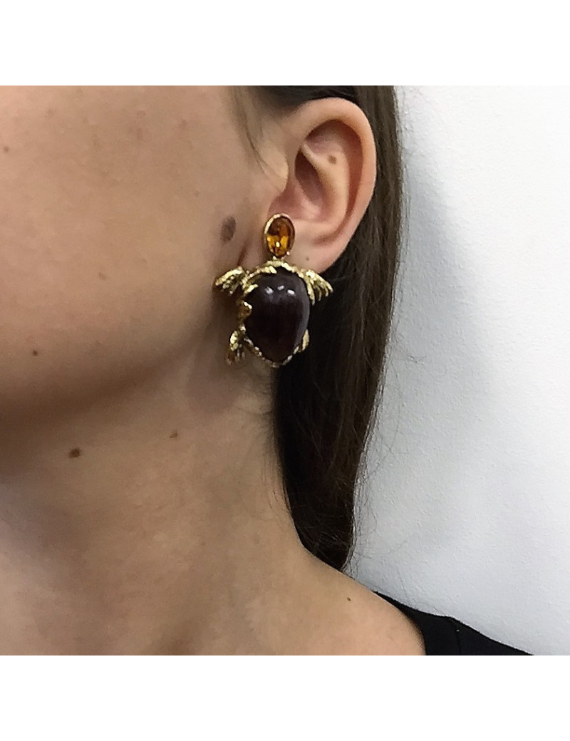 Boucles d'oreille clips YSL SAINT LAURENT tortue