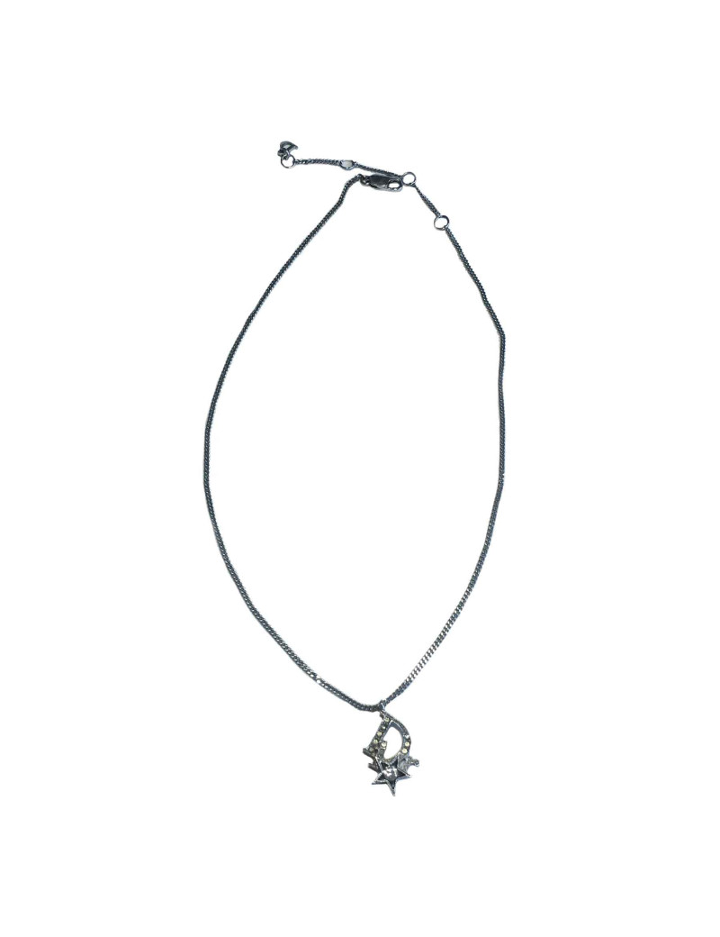 Collier DIOR étoile strass et métal argenté