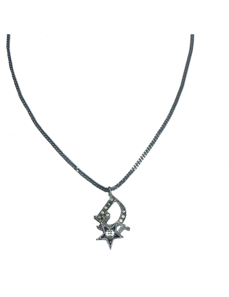Collier DIOR étoile strass et métal argenté