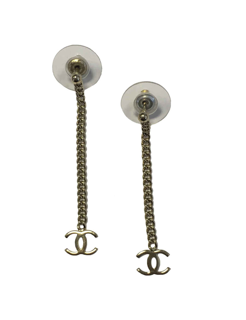 Boucles d'oreille clous CHANEL pendantes en métal doré
