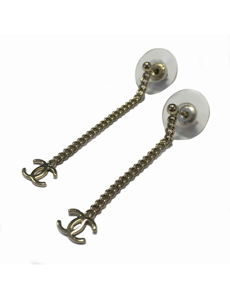 Boucles d'oreille clous CHANEL pendantes en métal doré