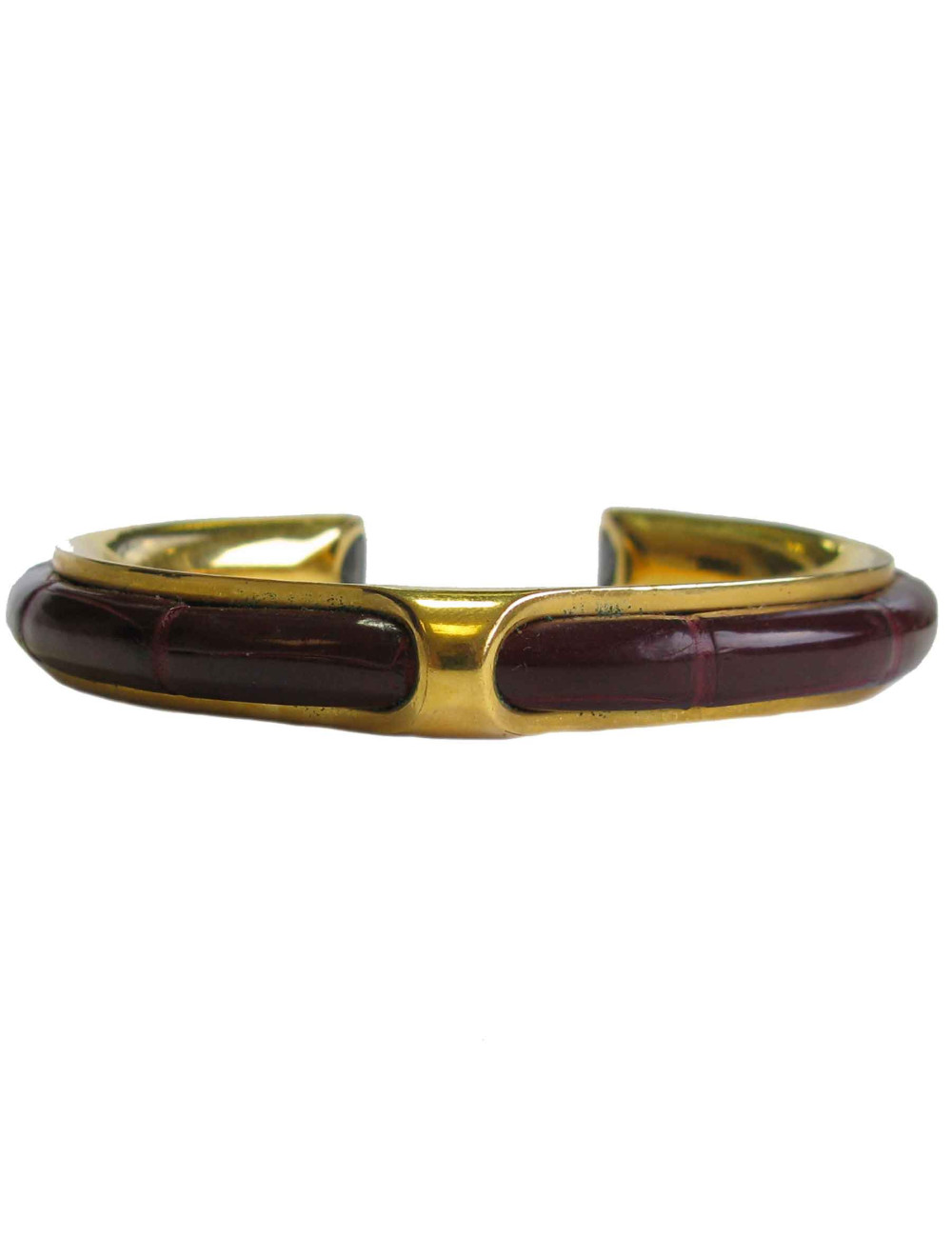 HERMES vintage bracelet in gold plated metal and red H crocodile leather