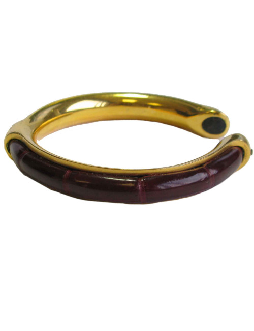xxx Bracelet HERMES  plaqué or et croco rouge H Vintage