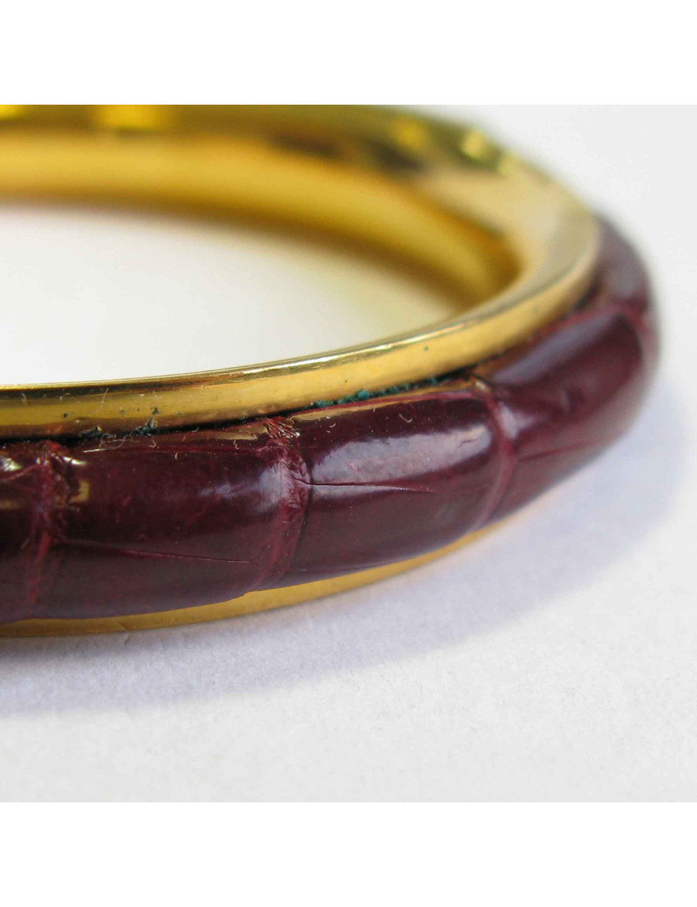 xxx Bracelet HERMES  plaqué or et croco rouge H Vintage