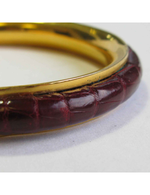 HERMES vintage bracelet in gold plated metal and red H crocodile leather