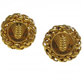  CHANEL vintage 'ear of wheat' clip-on earrings in gilded metal