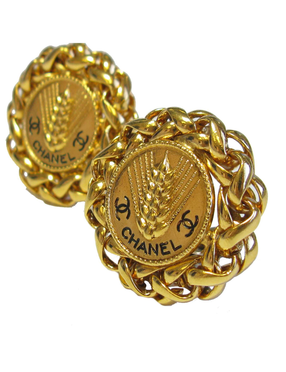  CHANEL  vintage 'ear of wheat' clip-on earrings in gilded metal