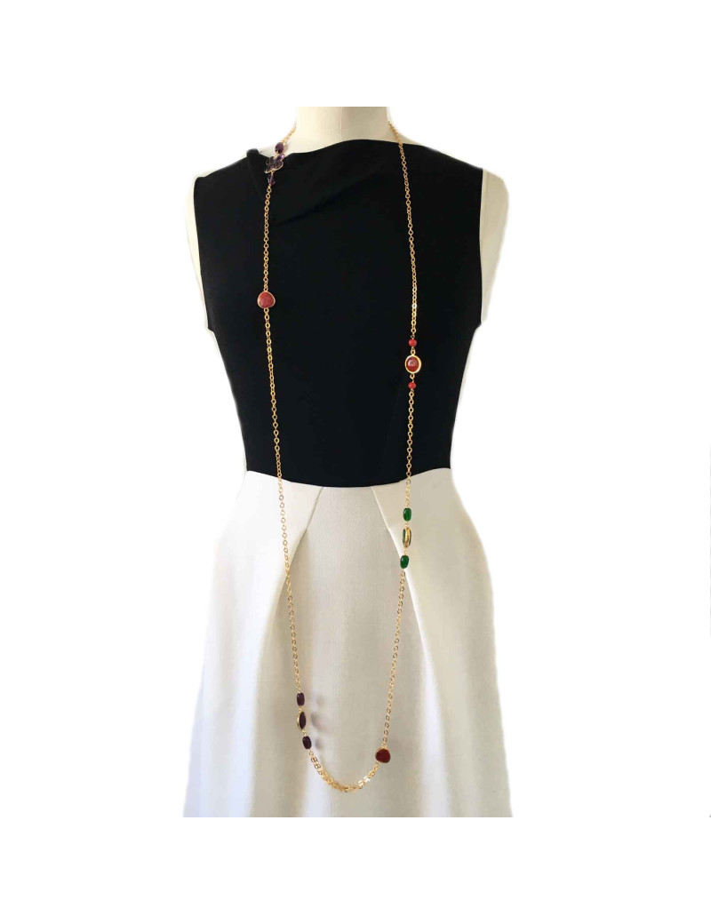 Sautoir MARGUERITE DE VALOIS en plaqué or et en pâte de verre 