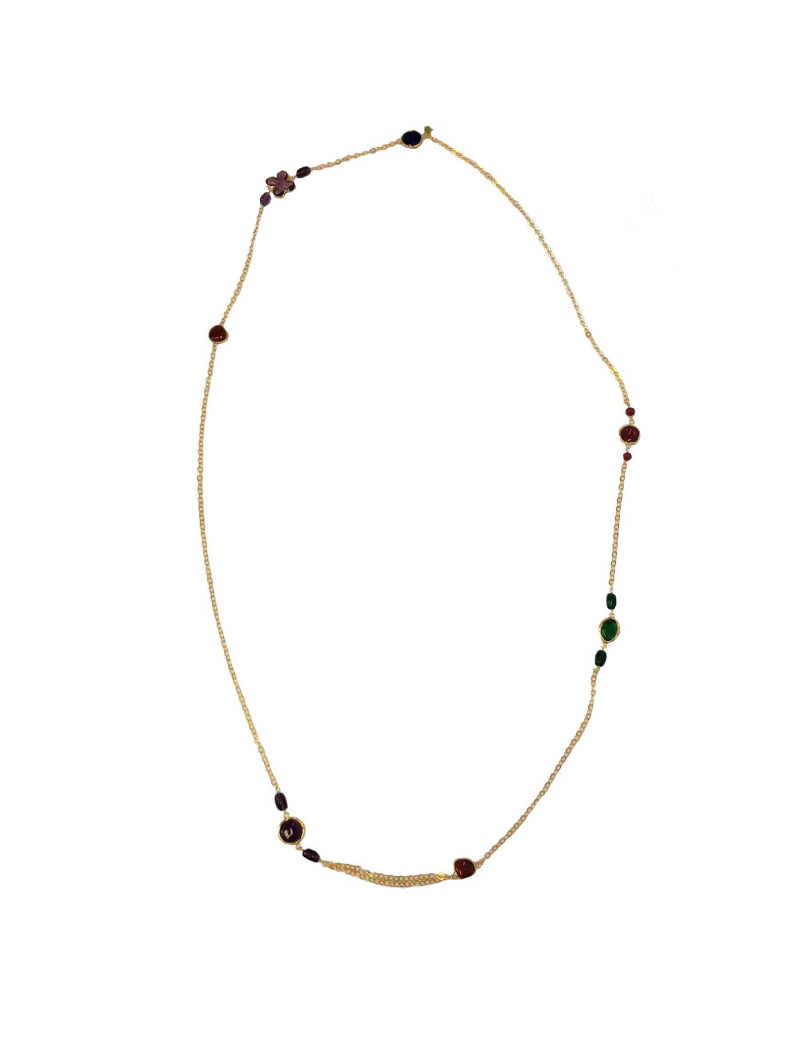 Sautoir MARGUERITE DE VALOIS en plaqué or et en pâte de verre 