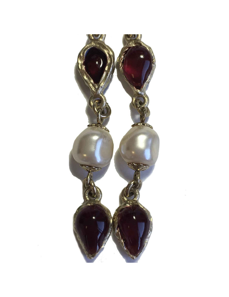 Boucles d'oreille clips CHANEL pendantes pâte de verre