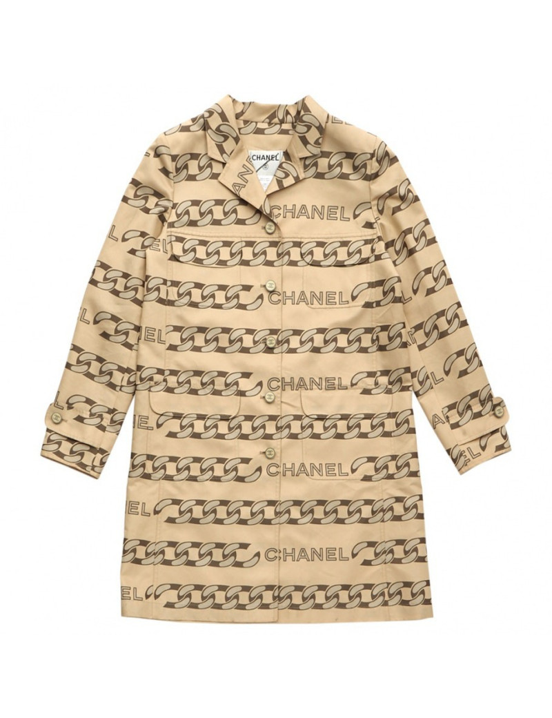 Trench CHANEL T 42 en soie et polyester beige