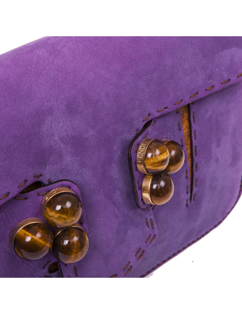 Sac FENDI cuir façon suède violet