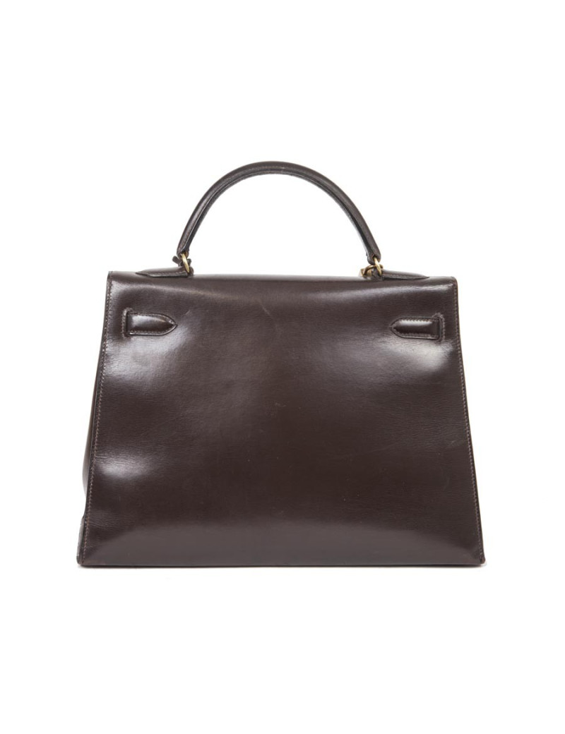 HERMES Kelly 32 vintage bag in glossy brown saddle box leather