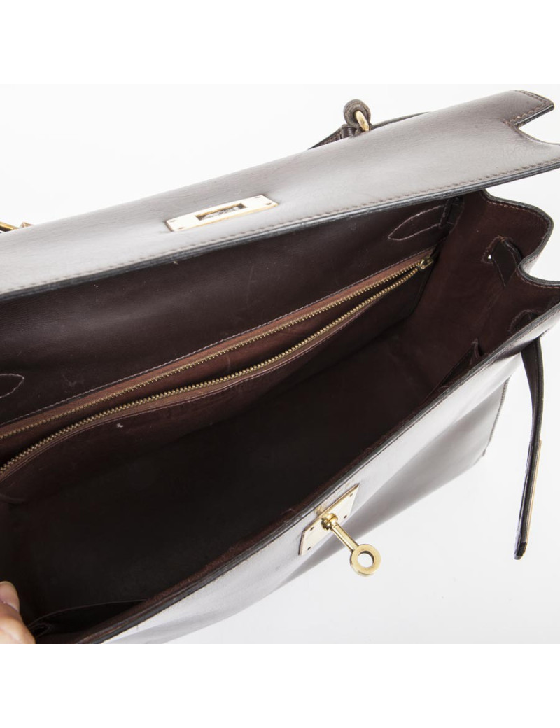  HERMES Kelly 32 vintage bag in glossy brown saddle box leather