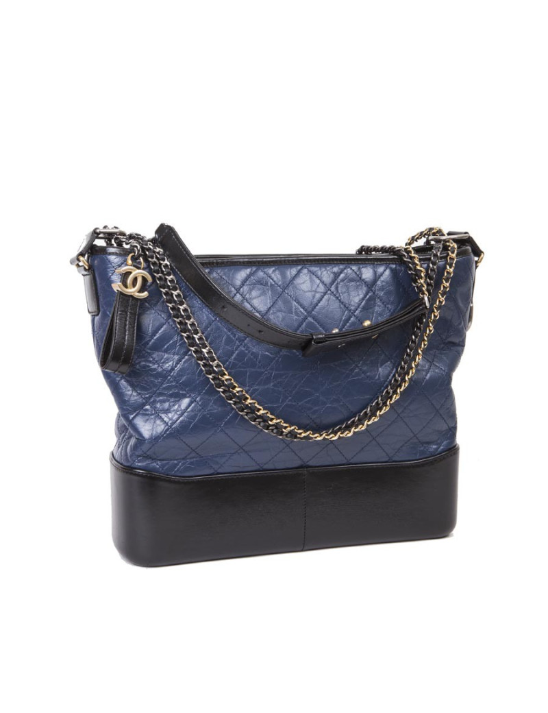 Sac Hobo CHANEL Gabrielle de Chanel en cuir bicolore bleu nuit et noir
